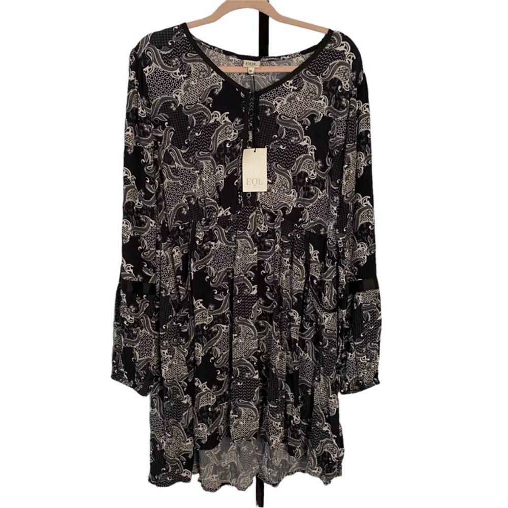 Kerrits EQL Everyday Tunic Dress Black Paisley Large Ecovero Boheme NWT